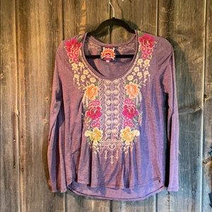 Johnny Was 3/4 sleeved embroidered t shirt